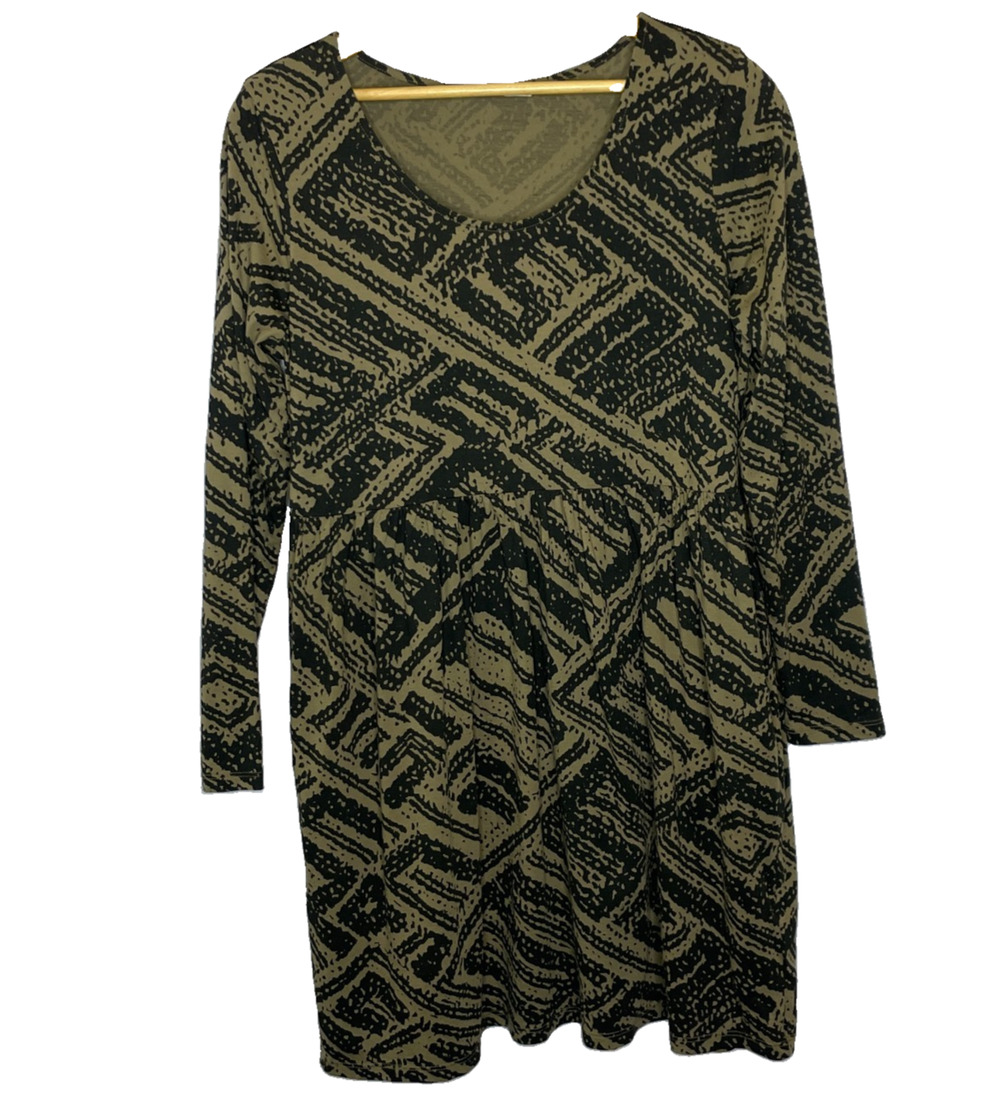 Women's Large Peruvian Connection Pima Cotton Green Pattern Shirt Dress